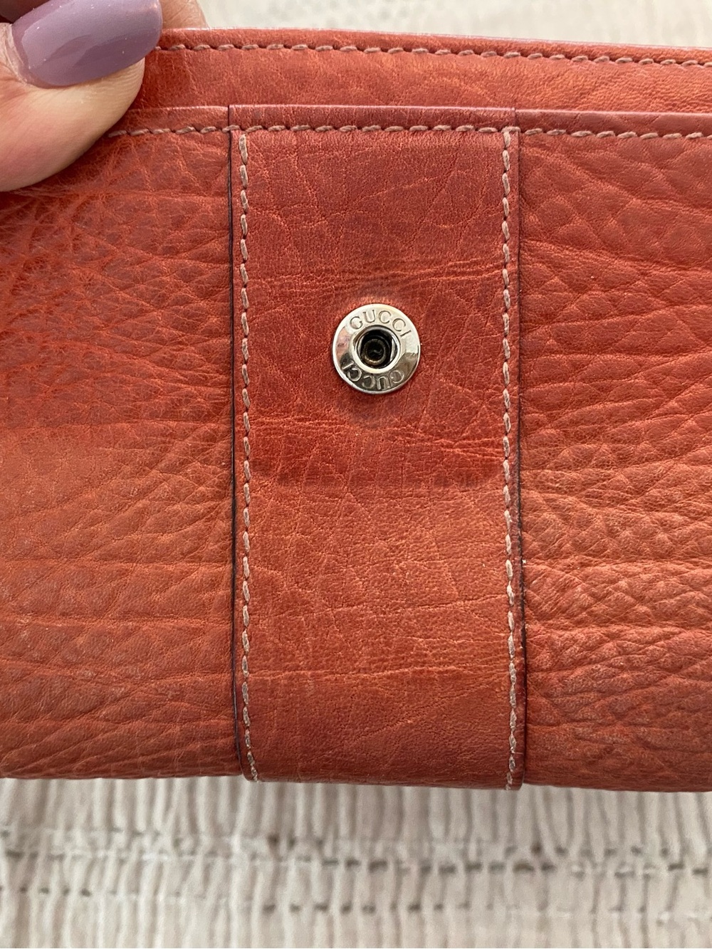Gucci Tan/Brown Textured Leather Long Wallet with Silver Plaque - Picture 4 of 7